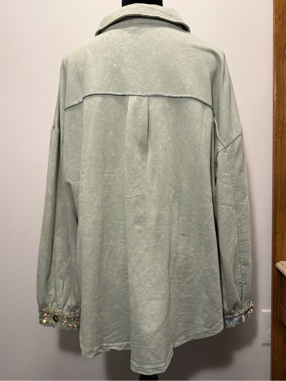 White birch Mint Green Sequin-Trim Shirt Jacket - Picture 5 of 8